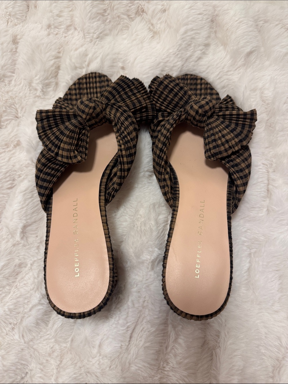 Loeffler Randall Brown Plaid Bow Mules